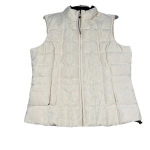 Eddie Bauer Women's Puffer Vest Large Goose Down Premium Zip Ivory